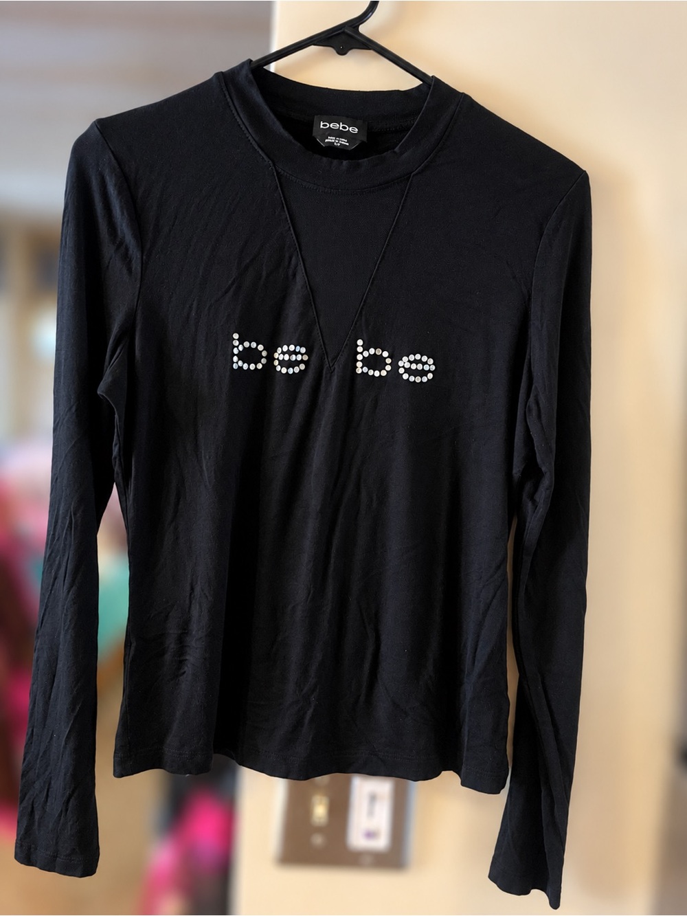 Bebe Black Long-Sleeve Logo Tee